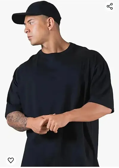 Oversized Baggy Fit Drop Shoulder Half Sleeves Round Neck Solid T-Shirt For Men