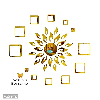 Classic Sun 12 Square Golden 20 Butterfly-Cp314 Acrylic Mirror Wall Sticker|Mirror For Wall|Mirror Stickers For Wall|Wall Mirror|Flexible Mirror|3D Mirror Wall Stickers|Wall Sticker Cp-840-thumb2
