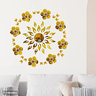 Classic Sun Flame 8 Flower With 20 Butterfly Golden Acrylic Mirror Wall Sticker|Mirror For Wall|Mirror Stickers For Wall|Wall Mirror|Flexible Mirror|3D Mirror Wall Stickers|Wall Sticker Cp-198