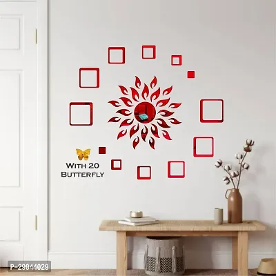 Classic Sun Flame 12 Square Red With 20 Butterfly Golden Acrylic Mirror Wall Sticker|Mirror For Wall|Mirror Stickers For Wall|Wall Mirror|Flexible Mirror|3D Mirror Wall Stickers|Wall Sticker Cp-162-thumb3