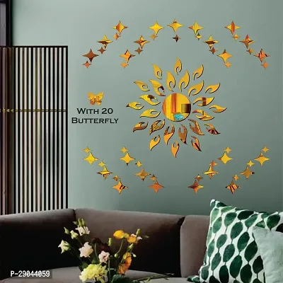 Classic Sun Flame 25 Small 25 Large Star With 20 Butterfly Golden Acrylic Mirror Wall Sticker|Mirror For Wall|Mirror Stickers For Wall|Wall Mirror|Flexible Mirror|3D Mirror Wall Stickers|Wall Sticker Cp-192-thumb3