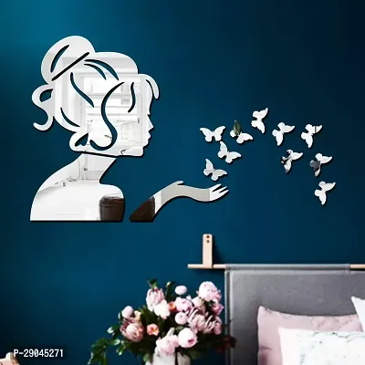Classic Angel Fairy With Butterfly Silver Acrylic Mirror Wall Sticker|Mirror For Wall|Mirror Stickers For Wall|Wall Mirror|Flexible Mirror|3D Mirror Wall Stickers|Wall Sticker Cp-1402-thumb0
