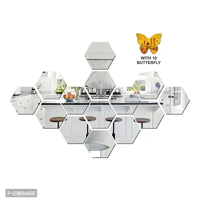 Classic 14 Hexagon Silver-Cp67 Acrylic Mirror Wall Sticker|Mirror For Wall|Mirror Stickers For Wall|Wall Mirror|Flexible Mirror|3D Mirror Wall Stickers|Wall Sticker Cp-593-thumb3