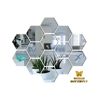 Classic 14 Hexagon Silver With 10 Butterfly Golden Acrylic Mirror Wall Sticker|Mirror For Wall|Mirror Stickers For Wall|Wall Mirror|Flexible Mirror|3D Mirror Wall Stickers|Wall Sticker Cp-235-thumb1