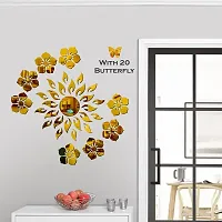 Classic Sun Flame 8 Flower With 20 Butterfly Golden Acrylic Mirror Wall Sticker|Mirror For Wall|Mirror Stickers For Wall|Wall Mirror|Flexible Mirror|3D Mirror Wall Stickers|Wall Sticker Cp-172-thumb2