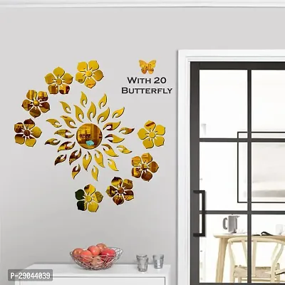 Classic Sun Flame 8 Flower With 20 Butterfly Golden Acrylic Mirror Wall Sticker|Mirror For Wall|Mirror Stickers For Wall|Wall Mirror|Flexible Mirror|3D Mirror Wall Stickers|Wall Sticker Cp-172-thumb3