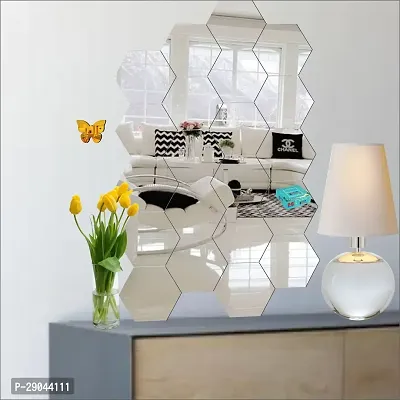 Classic 20 Hexagon Silver With 10 Butterfly Golden Acrylic Mirror Wall Sticker|Mirror For Wall|Mirror Stickers For Wall|Wall Mirror|Flexible Mirror|3D Mirror Wall Stickers|Wall Sticker Cp-245-thumb0