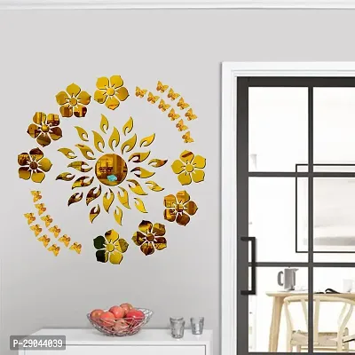 Classic Sun Flame 8 Flower With 20 Butterfly Golden Acrylic Mirror Wall Sticker|Mirror For Wall|Mirror Stickers For Wall|Wall Mirror|Flexible Mirror|3D Mirror Wall Stickers|Wall Sticker Cp-172-thumb0