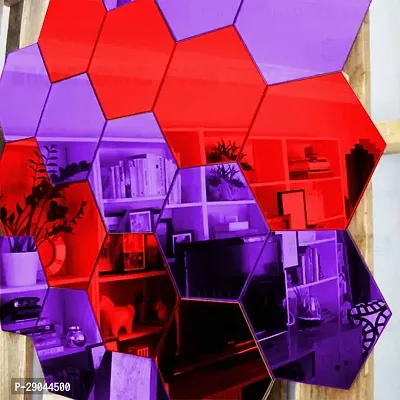 Classic Hexagon 10 Purple 10 Red-Cp102 Acrylic Mirror Wall Sticker|Mirror For Wall|Mirror Stickers For Wall|Wall Mirror|Flexible Mirror|3D Mirror Wall Stickers|Wall Sticker Cp-628