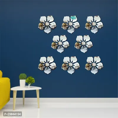 Classic 8 Flowers Silver Acrylic Mirror Wall Sticker|Mirror For Wall|Mirror Stickers For Wall|Wall Mirror|Flexible Mirror|3D Mirror Wall Stickers|Wall Sticker Cp-328-thumb0