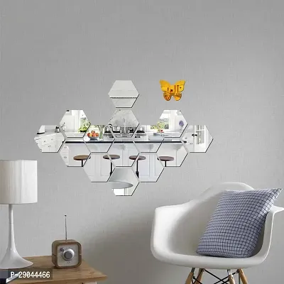 Classic 14 Hexagon Silver-Cp67 Acrylic Mirror Wall Sticker|Mirror For Wall|Mirror Stickers For Wall|Wall Mirror|Flexible Mirror|3D Mirror Wall Stickers|Wall Sticker Cp-593