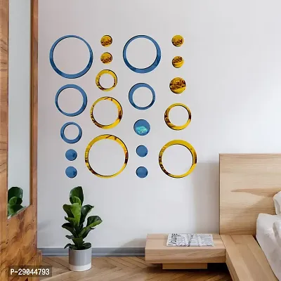 Classic 20 Ring And Dots Blue Golden-Cp395 Acrylic Mirror Wall Sticker|Mirror For Wall|Mirror Stickers For Wall|Wall Mirror|Flexible Mirror|3D Mirror Wall Stickers|Wall Sticker Cp-921