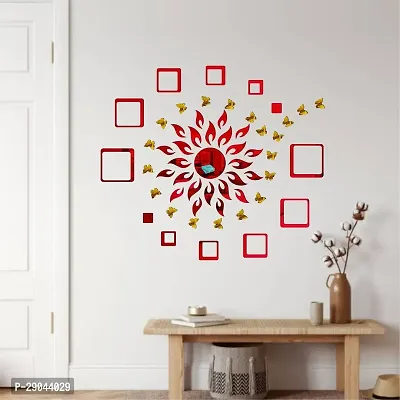 Classic Sun Flame 12 Square Red With 20 Butterfly Golden Acrylic Mirror Wall Sticker|Mirror For Wall|Mirror Stickers For Wall|Wall Mirror|Flexible Mirror|3D Mirror Wall Stickers|Wall Sticker Cp-162