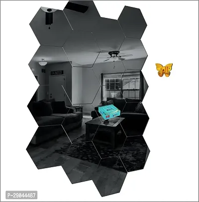 Classic 20 Hexagon Black-Cp89 Acrylic Mirror Wall Sticker|Mirror For Wall|Mirror Stickers For Wall|Wall Mirror|Flexible Mirror|3D Mirror Wall Stickers|Wall Sticker Cp-615-thumb0
