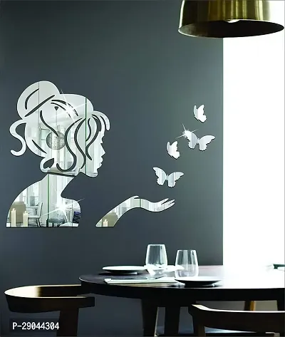 Classic Angel Fairy 4 Butterflies Silver Acrylic Mirror Wall Sticker|Mirror For Wall|Mirror Stickers For Wall|Wall Mirror|Flexible Mirror|3D Mirror Wall Stickers|Wall Sticker Cp-438