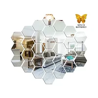 Classic 30 Hexagon Silver And 10 Butterfly Acrylic Mirror Wall Sticker|Mirror For Wall|Mirror Stickers For Wall|Wall Mirror|Flexible Mirror|3D Mirror Wall Stickers|Wall Sticker Cp-1322-thumb1