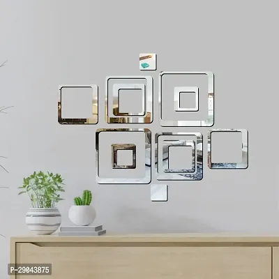 Classic 12 Square Silver Acrylic Mirror Wall Sticker|Mirror For Wall|Mirror Stickers For Wall|Wall Mirror|Flexible Mirror|3D Mirror Wall Stickers|Wall Sticker Cp-7