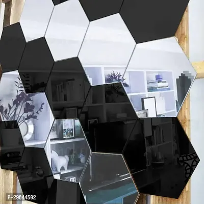Classic Hexagon 10 Silver 10 Black-Cp104 Acrylic Mirror Wall Sticker|Mirror For Wall|Mirror Stickers For Wall|Wall Mirror|Flexible Mirror|3D Mirror Wall Stickers|Wall Sticker Cp-630