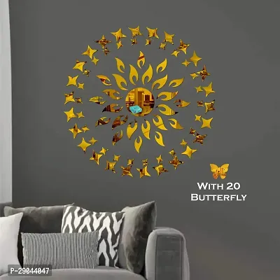 Classic Sun Flame 25 Small 25 Large Star With 20 Butterfly Golden Acrylic Mirror Wall Sticker|Mirror For Wall|Mirror Stickers For Wall|Wall Mirror|Flexible Mirror|3D Mirror Wall Stickers|Wall Sticker Cp-180-thumb3