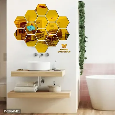 Classic 14 Hexagon Golden-Cp29 Acrylic Mirror Wall Sticker|Mirror For Wall|Mirror Stickers For Wall|Wall Mirror|Flexible Mirror|3D Mirror Wall Stickers|Wall Sticker Cp-555-thumb3