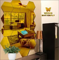 Classic 20 Hexagon With 10 Butterfly Golden Acrylic Mirror Wall Sticker|Mirror For Wall|Mirror Stickers For Wall|Wall Mirror|Flexible Mirror|3D Mirror Wall Stickers|Wall Sticker Cp-240-thumb2