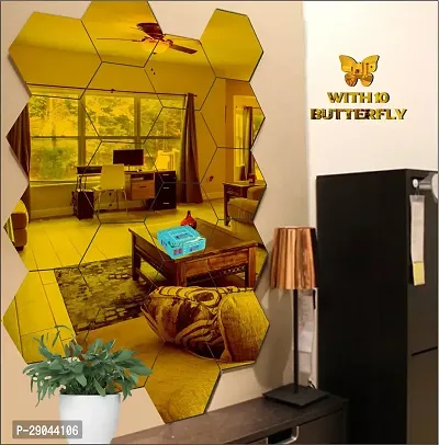 Classic 20 Hexagon With 10 Butterfly Golden Acrylic Mirror Wall Sticker|Mirror For Wall|Mirror Stickers For Wall|Wall Mirror|Flexible Mirror|3D Mirror Wall Stickers|Wall Sticker Cp-240-thumb3