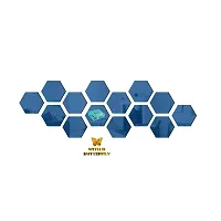 Classic 14 Hexagon Blue With 10 Butterfly Golden Acrylic Mirror Wall Sticker|Mirror For Wall|Mirror Stickers For Wall|Wall Mirror|Flexible Mirror|3D Mirror Wall Stickers|Wall Sticker Cp-217-thumb1