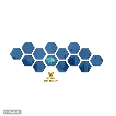 Classic 14 Hexagon Blue With 10 Butterfly Golden Acrylic Mirror Wall Sticker|Mirror For Wall|Mirror Stickers For Wall|Wall Mirror|Flexible Mirror|3D Mirror Wall Stickers|Wall Sticker Cp-217-thumb2