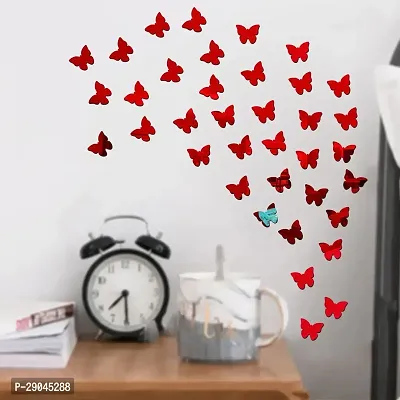 Classic 40 Butterfly Red Acrylic Mirror Wall Sticker|Mirror For Wall|Mirror Stickers For Wall|Wall Mirror|Flexible Mirror|3D Mirror Wall Stickers|Wall Sticker Cp-1419-thumb0