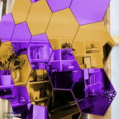 Classic Hexagon 10 Golden 10 Purple-Cp100 Acrylic Mirror Wall Sticker|Mirror For Wall|Mirror Stickers For Wall|Wall Mirror|Flexible Mirror|3D Mirror Wall Stickers|Wall Sticker Cp-626