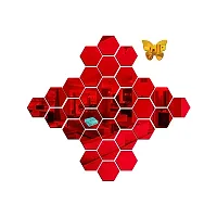 Classic 31 Hexagon Red And 10 Butterfly Acrylic Mirror Wall Sticker|Mirror For Wall|Mirror Stickers For Wall|Wall Mirror|Flexible Mirror|3D Mirror Wall Stickers|Wall Sticker Cp-1329-thumb1