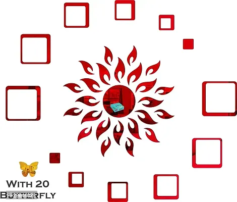Classic Sun Flame 12 Square Red With 20 Butterfly Golden Acrylic Mirror Wall Sticker|Mirror For Wall|Mirror Stickers For Wall|Wall Mirror|Flexible Mirror|3D Mirror Wall Stickers|Wall Sticker Cp-162-thumb2