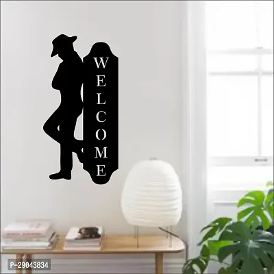 Classic Welcome Man Wall Sculptures, Wall Art, Wall Decor, Black Wooden Art Home Decor Items For Livingroom Bedroom Kitchen Office Wall, Wall Stickers And Murals (29 X 14.5)-thumb0