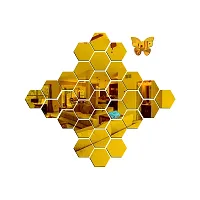 Classic 31 Hexagon Golden And 10 Butterfly Acrylic Mirror Wall Sticker|Mirror For Wall|Mirror Stickers For Wall|Wall Mirror|Flexible Mirror|3D Mirror Wall Stickers|Wall Sticker Cp-1327-thumb1