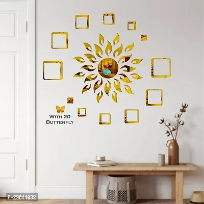 Classic Sun Flame 12 Square With 20 Butterfly Golden Acrylic Mirror Wall Sticker|Mirror For Wall|Mirror Stickers For Wall|Wall Mirror|Flexible Mirror|3D Mirror Wall Stickers|Wall Sticker Cp-165-thumb3
