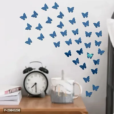 Classic 40 Butterfly Blue Acrylic Mirror Wall Sticker|Mirror For Wall|Mirror Stickers For Wall|Wall Mirror|Flexible Mirror|3D Mirror Wall Stickers|Wall Sticker Cp-1421