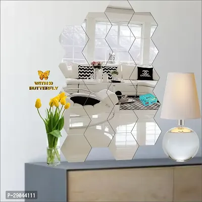 Classic 20 Hexagon Silver With 10 Butterfly Golden Acrylic Mirror Wall Sticker|Mirror For Wall|Mirror Stickers For Wall|Wall Mirror|Flexible Mirror|3D Mirror Wall Stickers|Wall Sticker Cp-245-thumb3