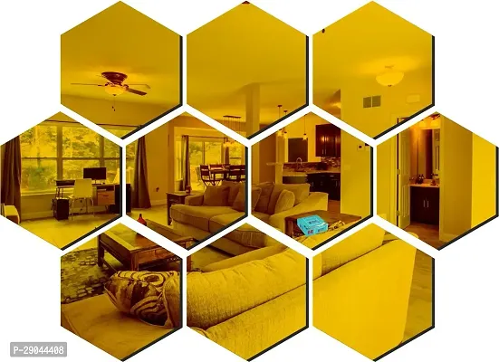 Classic 10 Hexagon Golden-Cp9 Acrylic Mirror Wall Sticker|Mirror For Wall|Mirror Stickers For Wall|Wall Mirror|Flexible Mirror|3D Mirror Wall Stickers|Wall Sticker Cp-535