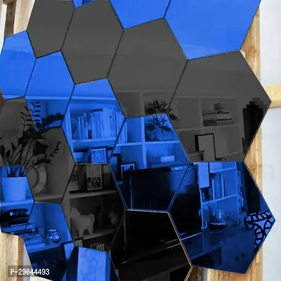 Classic Hexagon 10 Black 10 Blue-Cp95 Acrylic Mirror Wall Sticker|Mirror For Wall|Mirror Stickers For Wall|Wall Mirror|Flexible Mirror|3D Mirror Wall Stickers|Wall Sticker Cp-621-thumb0