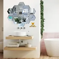 Classic 14 Hexagon Silver With 10 Butterfly Golden Acrylic Mirror Wall Sticker|Mirror For Wall|Mirror Stickers For Wall|Wall Mirror|Flexible Mirror|3D Mirror Wall Stickers|Wall Sticker Cp-235-thumb2