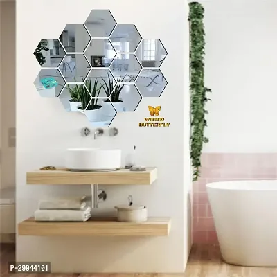 Classic 14 Hexagon Silver With 10 Butterfly Golden Acrylic Mirror Wall Sticker|Mirror For Wall|Mirror Stickers For Wall|Wall Mirror|Flexible Mirror|3D Mirror Wall Stickers|Wall Sticker Cp-235-thumb3