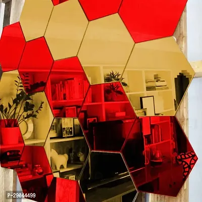 Classic Hexagon 10 Golden 10 Red-Cp101 Acrylic Mirror Wall Sticker|Mirror For Wall|Mirror Stickers For Wall|Wall Mirror|Flexible Mirror|3D Mirror Wall Stickers|Wall Sticker Cp-627-thumb0