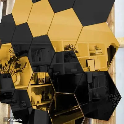 Classic Hexagon 10 Golden 10 Black-Cp98 Acrylic Mirror Wall Sticker|Mirror For Wall|Mirror Stickers For Wall|Wall Mirror|Flexible Mirror|3D Mirror Wall Stickers|Wall Sticker Cp-624-thumb0