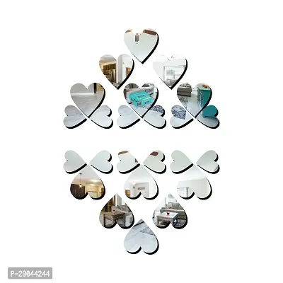 Classic 12 Large 12 Small Heart Silver Acrylic Mirror Wall Sticker|Mirror For Wall|Mirror Stickers For Wall|Wall Mirror|Flexible Mirror|3D Mirror Wall Stickers|Wall Sticker Cp-378-thumb2