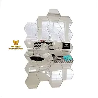 Classic 20 Hexagon Silver With 10 Butterfly Golden Acrylic Mirror Wall Sticker|Mirror For Wall|Mirror Stickers For Wall|Wall Mirror|Flexible Mirror|3D Mirror Wall Stickers|Wall Sticker Cp-245-thumb1