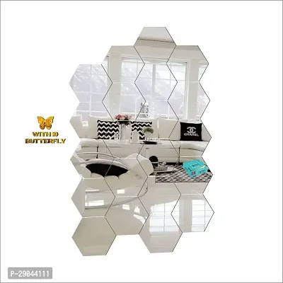 Classic 20 Hexagon Silver With 10 Butterfly Golden Acrylic Mirror Wall Sticker|Mirror For Wall|Mirror Stickers For Wall|Wall Mirror|Flexible Mirror|3D Mirror Wall Stickers|Wall Sticker Cp-245-thumb2