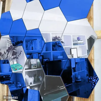 Classic Hexagon 10 Silver 10 Blue-Cp105 Acrylic Mirror Wall Sticker|Mirror For Wall|Mirror Stickers For Wall|Wall Mirror|Flexible Mirror|3D Mirror Wall Stickers|Wall Sticker Cp-631
