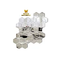 Classic 28 Hexagon Silver With 10 Butterfly Golden Acrylic Mirror Wall Sticker|Mirror For Wall|Mirror Stickers For Wall|Wall Mirror|Flexible Mirror|3D Mirror Wall Stickers|Wall Sticker Cp-270-thumb1