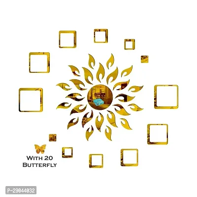Classic Sun Flame 12 Square With 20 Butterfly Golden Acrylic Mirror Wall Sticker|Mirror For Wall|Mirror Stickers For Wall|Wall Mirror|Flexible Mirror|3D Mirror Wall Stickers|Wall Sticker Cp-165-thumb2