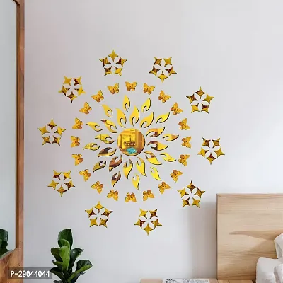 Classic Sun Flame 50 Star With 20 Butterfly Golden Acrylic Mirror Wall Sticker|Mirror For Wall|Mirror Stickers For Wall|Wall Mirror|Flexible Mirror|3D Mirror Wall Stickers|Wall Sticker Cp-177